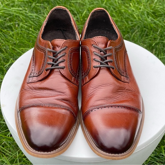 Stacy Adams Dickinson Shoes Mens 7.5 Cognac Brown Lace Up Cap Toe Oxford Dress - Picture 5 of 13